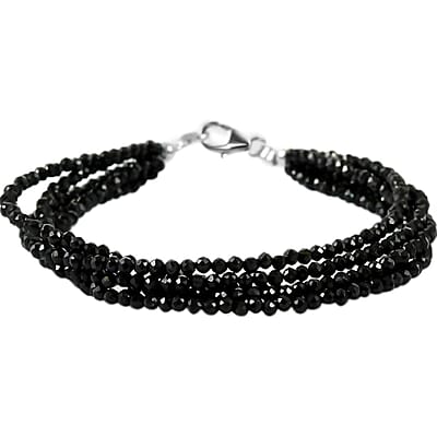 Thai Black Spinel 22.00 ctw Beaded Multi Strand Bracelet in Sterling Silver (7.50 In)