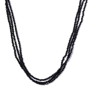 Thai Black Spinel Beaded Multi Strand Necklace 18 Inches in Sterling Silver 50.00 ctw