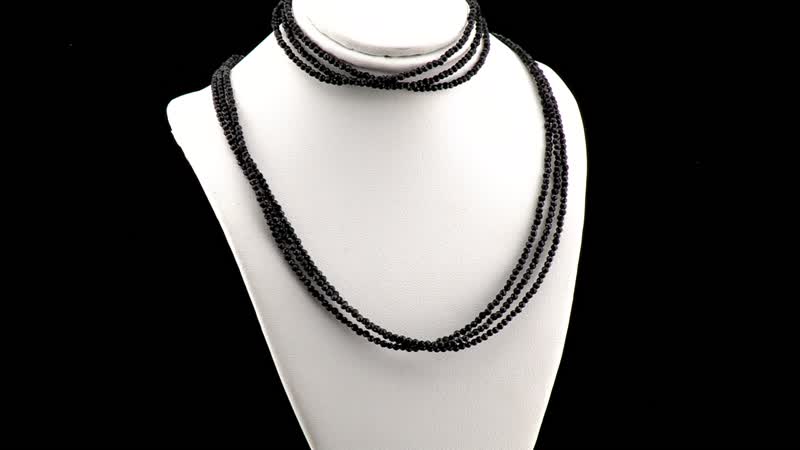 50.00 ctw Natural Thai Black Spinel Beads Necklace 18 Inches in Sterling Silver