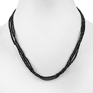 Thai Black Spinel 50.00 ctw Beaded Multi Strand Necklace 18 Inches in Sterling Silver