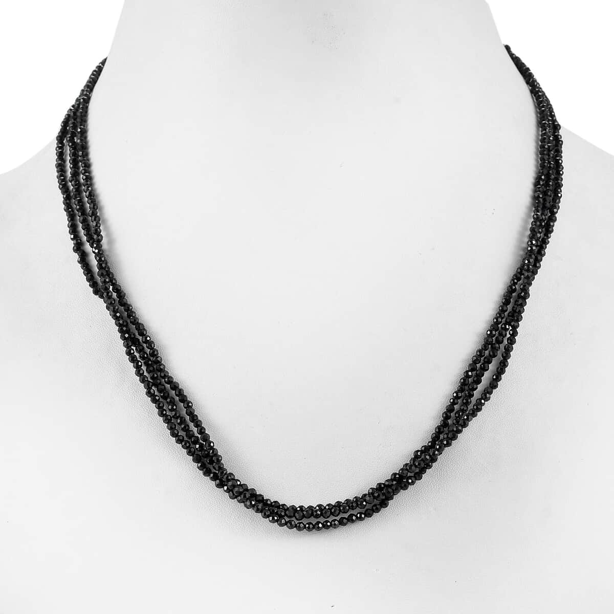 50.00 ctw Natural Thai Black Spinel Beads Necklace 18 Inches in Sterling Silver image number 2