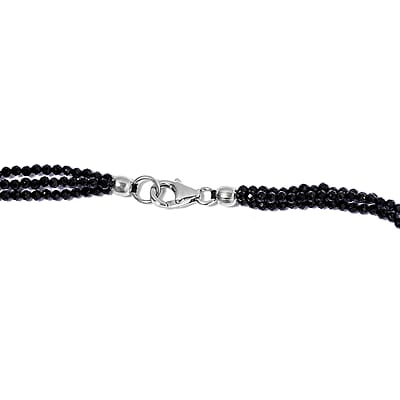 Thai Black Spinel 50.00 ctw Beaded Multi Strand Necklace 18 Inches in Sterling Silver