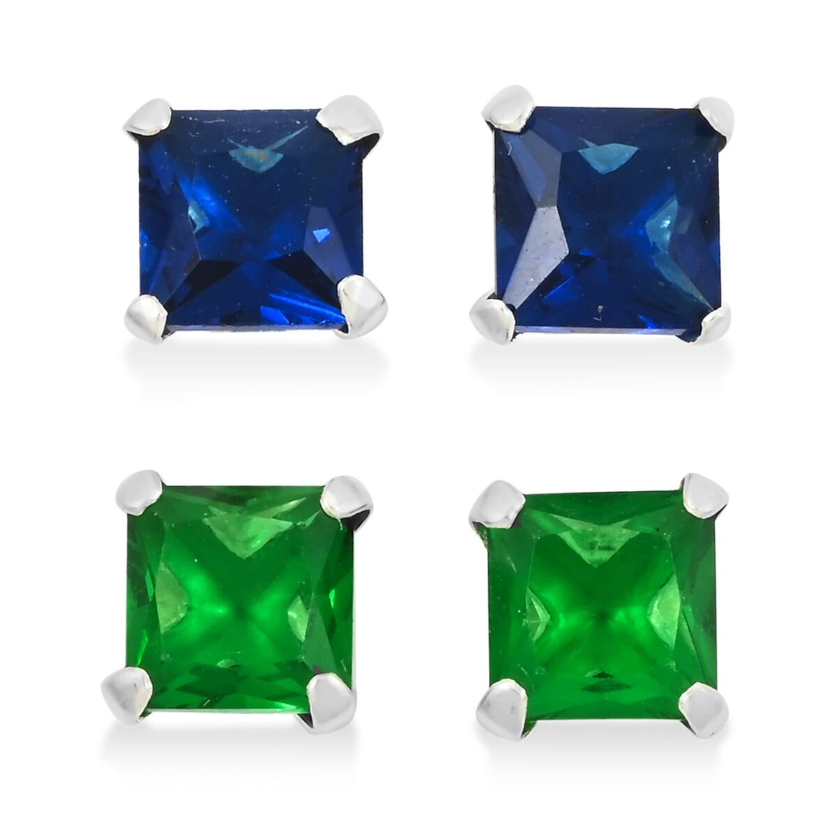 Simulated Blue and Green Daimond Drop Earrings in Rhodium Over Sterling Silver 2.20 ctw image number 0