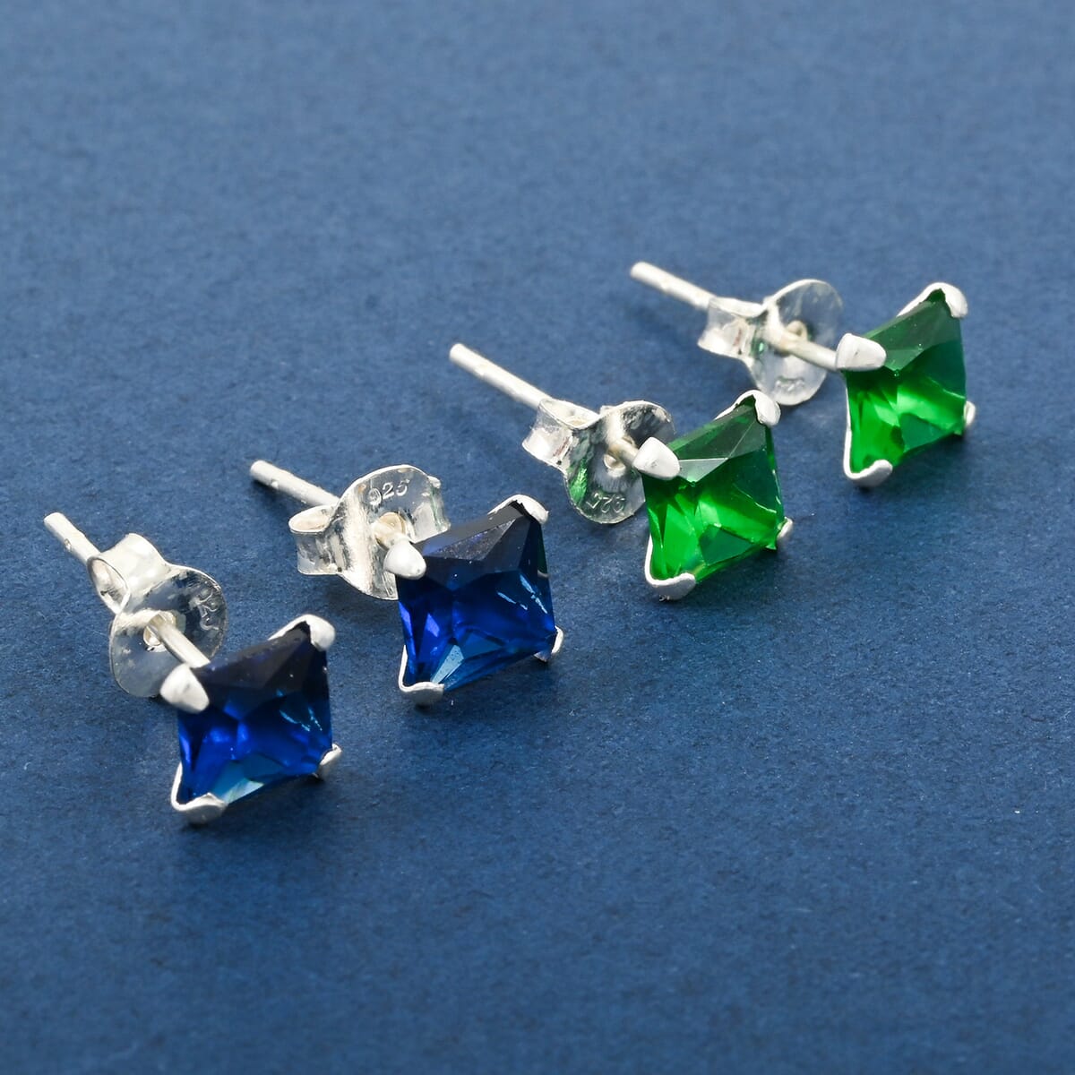 Simulated Blue and Green Daimond Drop Earrings in Rhodium Over Sterling Silver 2.20 ctw image number 1