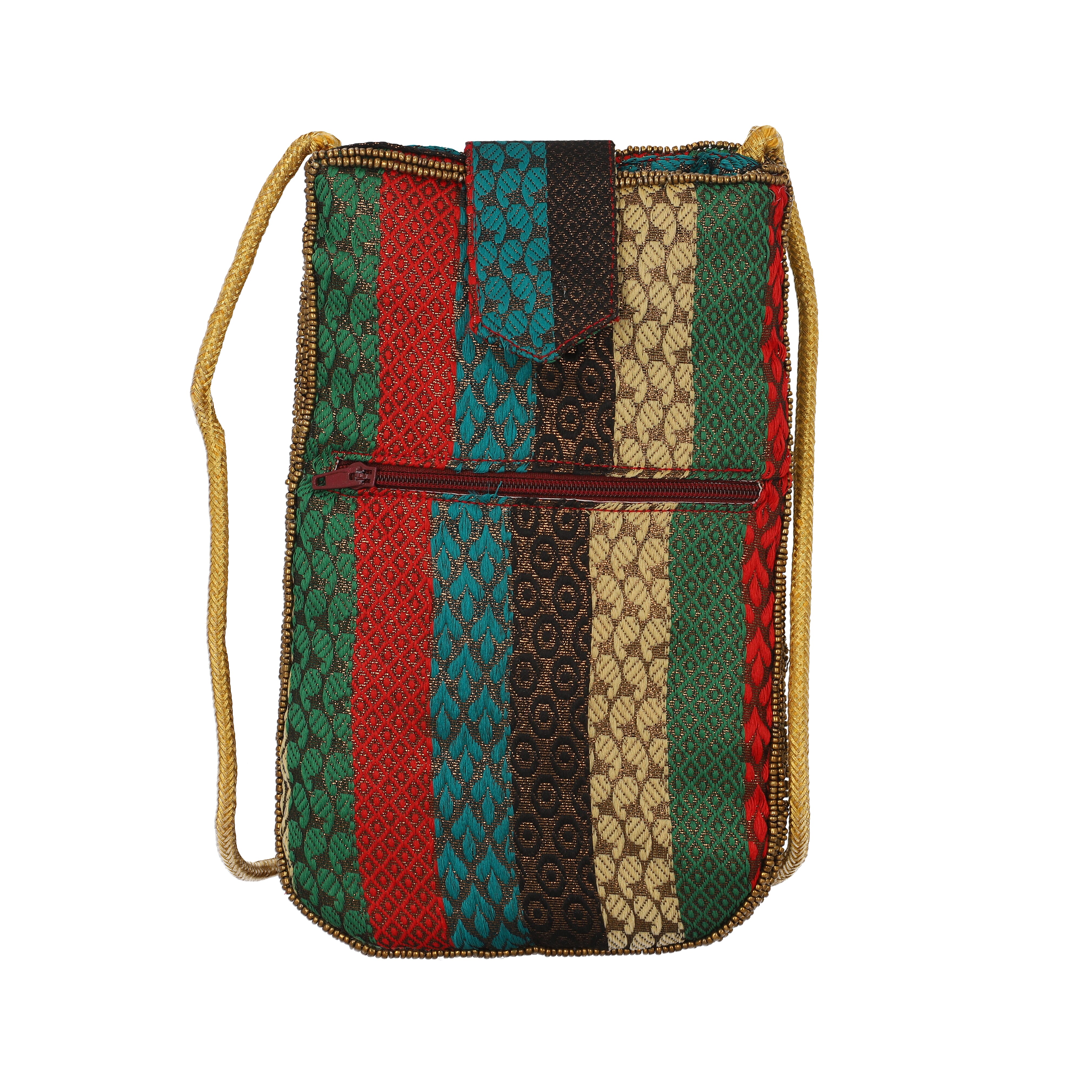 Multi Color Brocade Fabric, Beaded Pouch