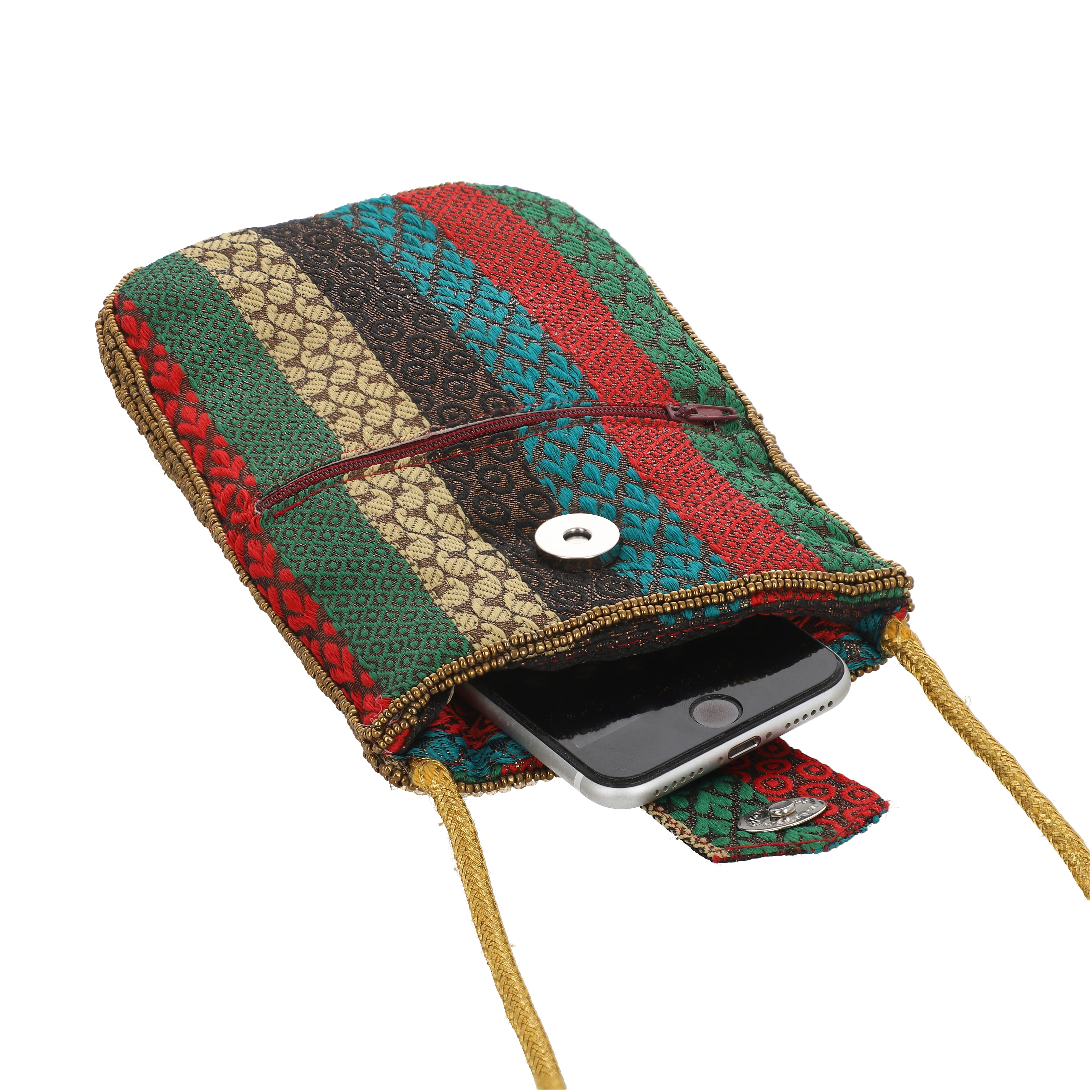 Multi Color Brocade Fabric, Beaded Pouch