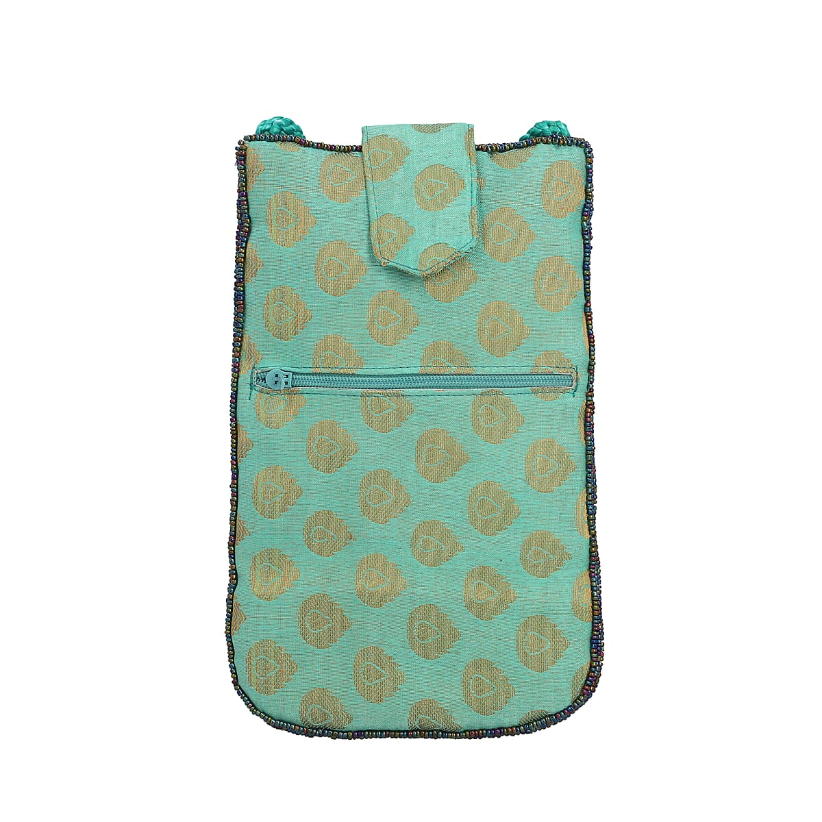 Turquoise Brocade Fabric, Beaded Pouch image number 3