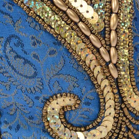 Light Blue Brocade Fabric, Beaded Pouch image number 5