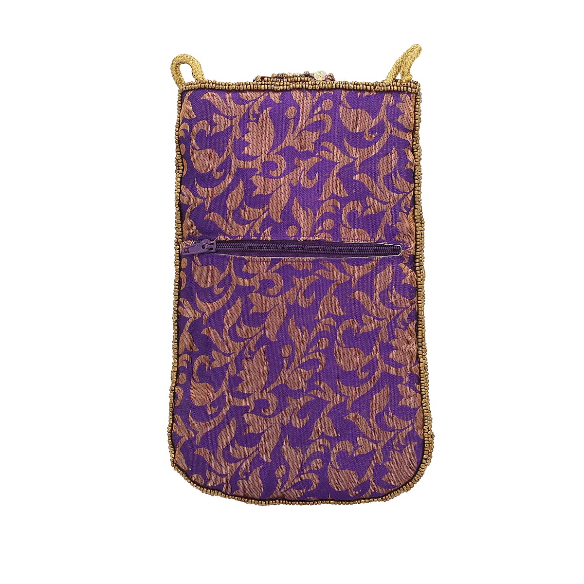 Purple Brocade Fabric, Beaded Pouch image number 3