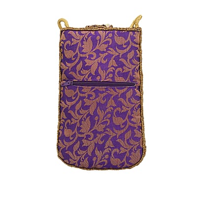 Purple Brocade Fabric, Beaded Pouch