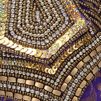 Purple Brocade Fabric, Beaded Pouch