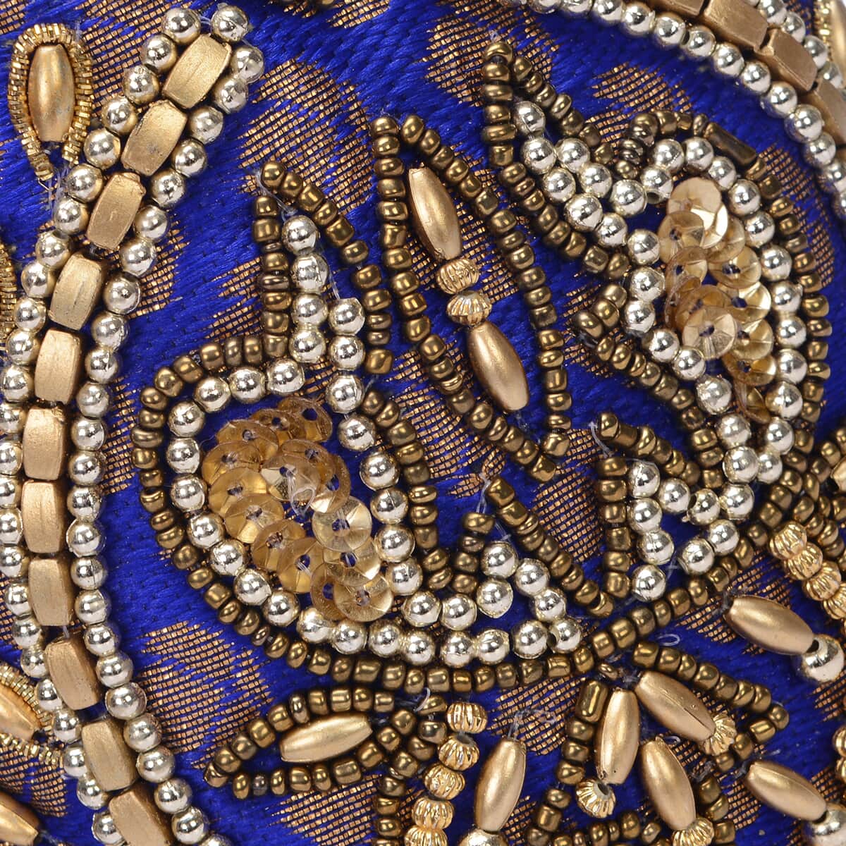 Royal Blue, Golden Damask Embroidered Crossbody Potli Pouch image number 5