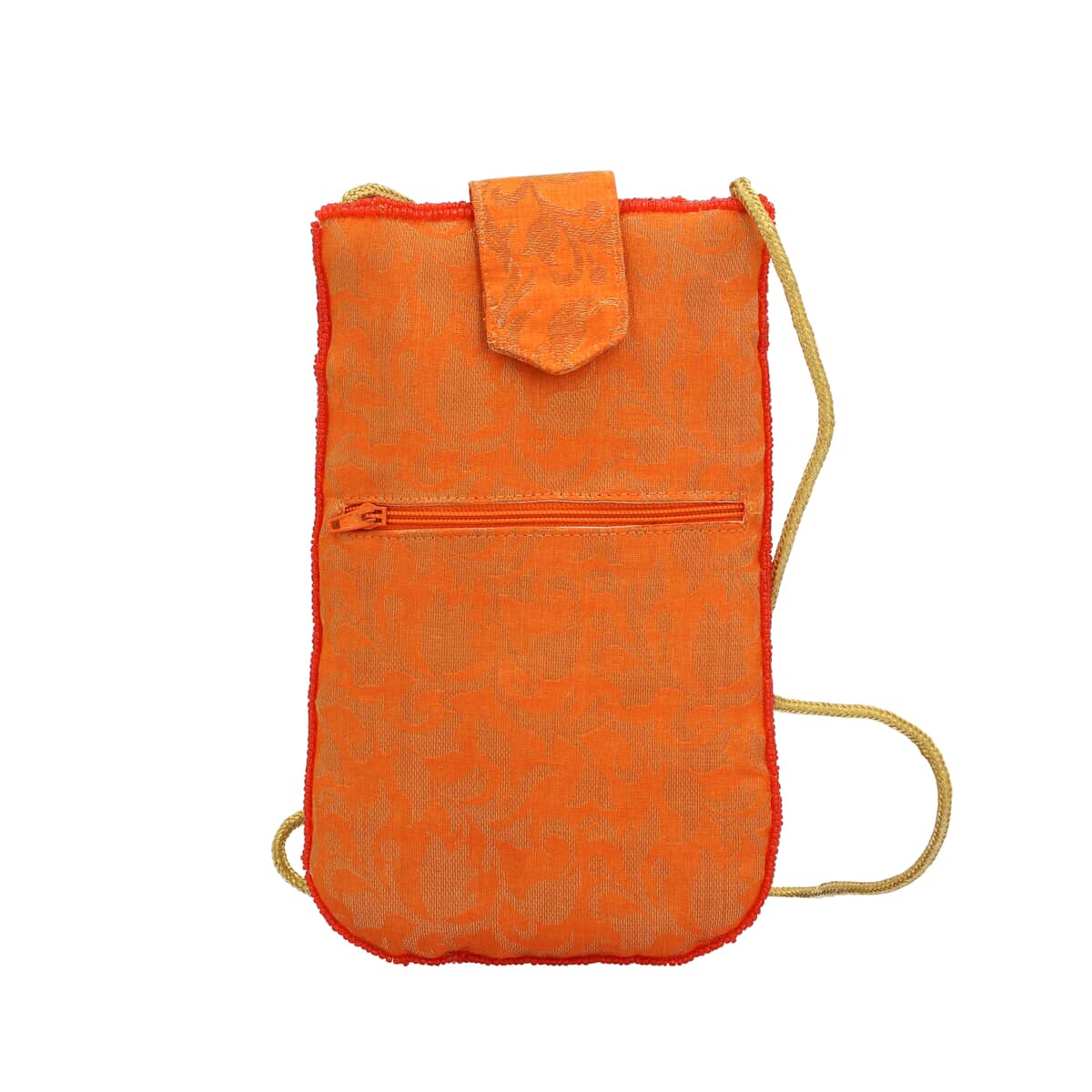 Orange, Golden Paisley Embroidered Crossbody Potli Pouch image number 3