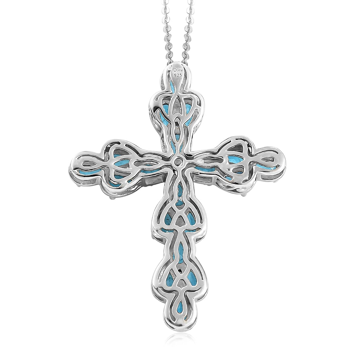 Malgache Neon Apatite and Cambodian Zircon Cross Pendant Necklace 20 Inches in Platinum Over Sterling Silver 4.00 ctw image number 4