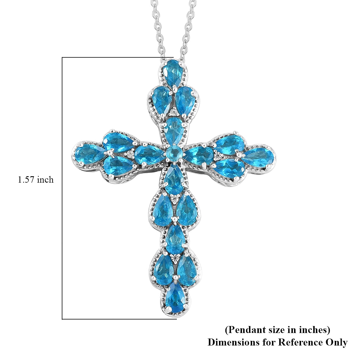 Malgache Neon Apatite and Cambodian Zircon Cross Pendant Necklace 20 Inches in Platinum Over Sterling Silver 4.00 ctw image number 5