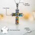 Multi Color Murano Style Cross Pendant Necklace 20 Inches in Black Oxidized Stainless Steel image number 2