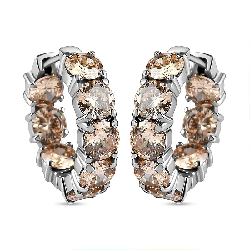 Simulated Champagne Diamond Inside Out Hoop Earrings in Stainless Steel