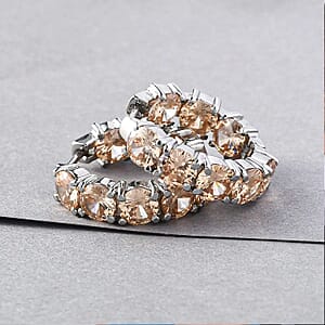 Simulated Champagne Diamond Inside Out Hoop Earrings in Stainless Steel