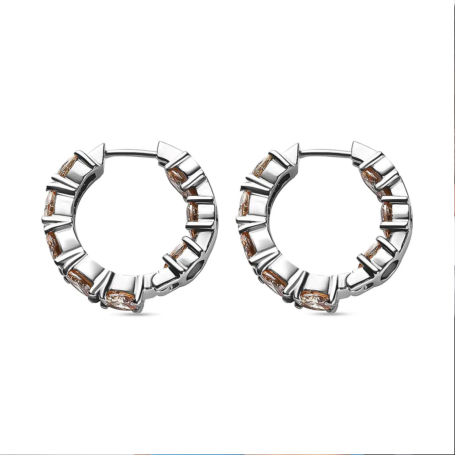Simulated Champagne Diamond Inside Out Hoop Earrings in Stainless Steel