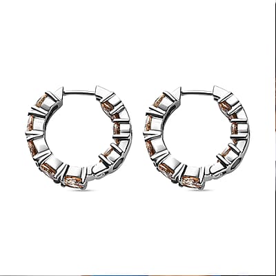 Simulated Champagne Diamond Inside Out Hoop Earrings in Stainless Steel