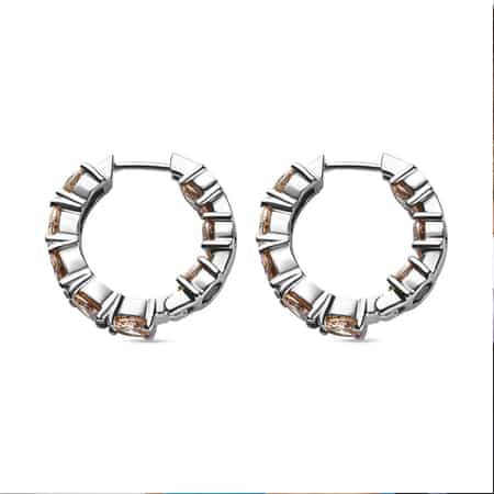 Simulated Champagne Diamond Earrings in Stainless Steel, Inside Out Hoops, Simulated Diamond Jewelry For Women image number 5