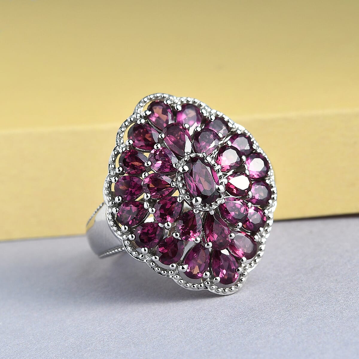 TOP RATED Orissa Rhodolite Garnet Cocktail Ring in Platinum Over Sterling Silver (Size 8.0) 6.25 ctw image number 1