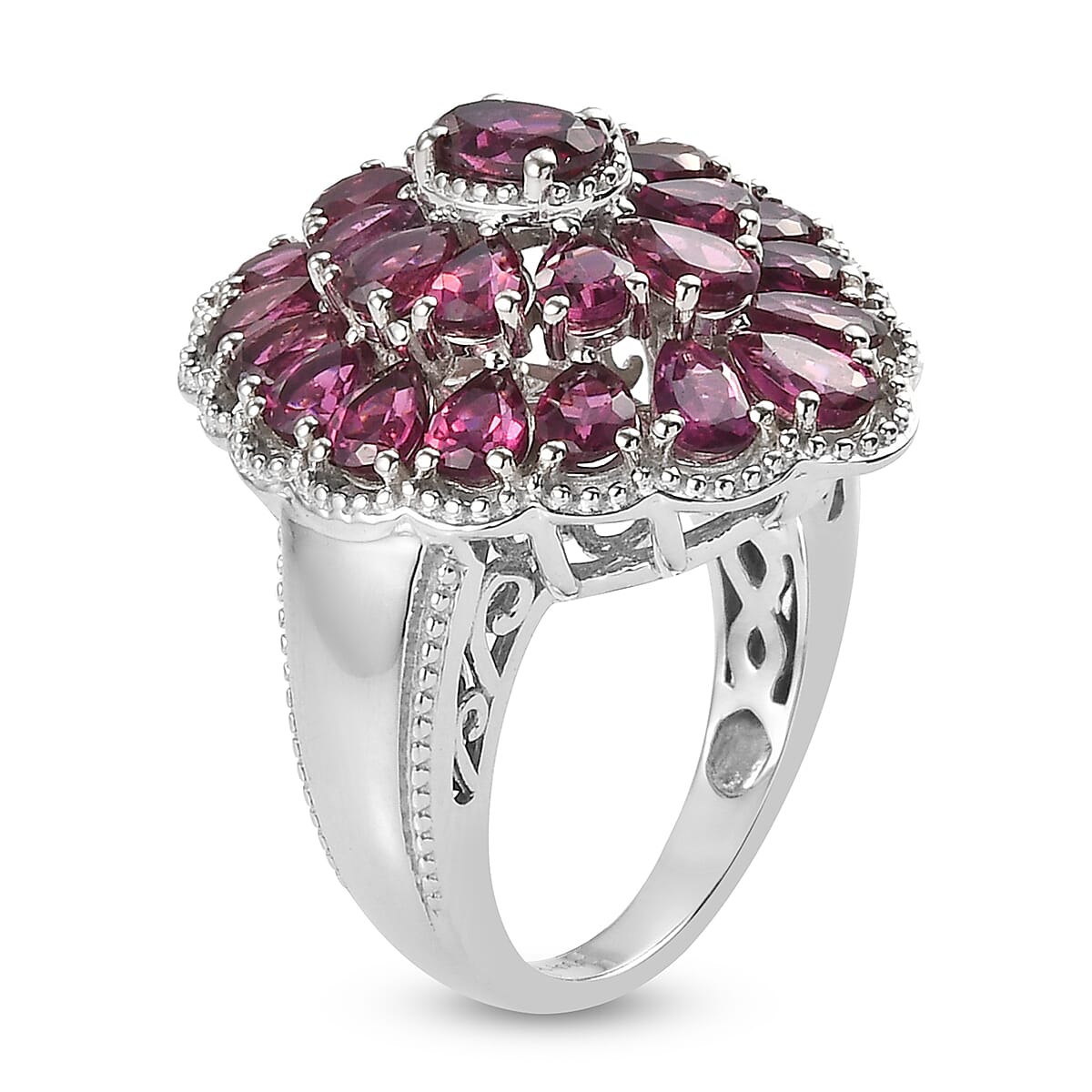 TOP RATED Orissa Rhodolite Garnet Cocktail Ring in Platinum Over Sterling Silver (Size 8.0) 6.25 ctw image number 3