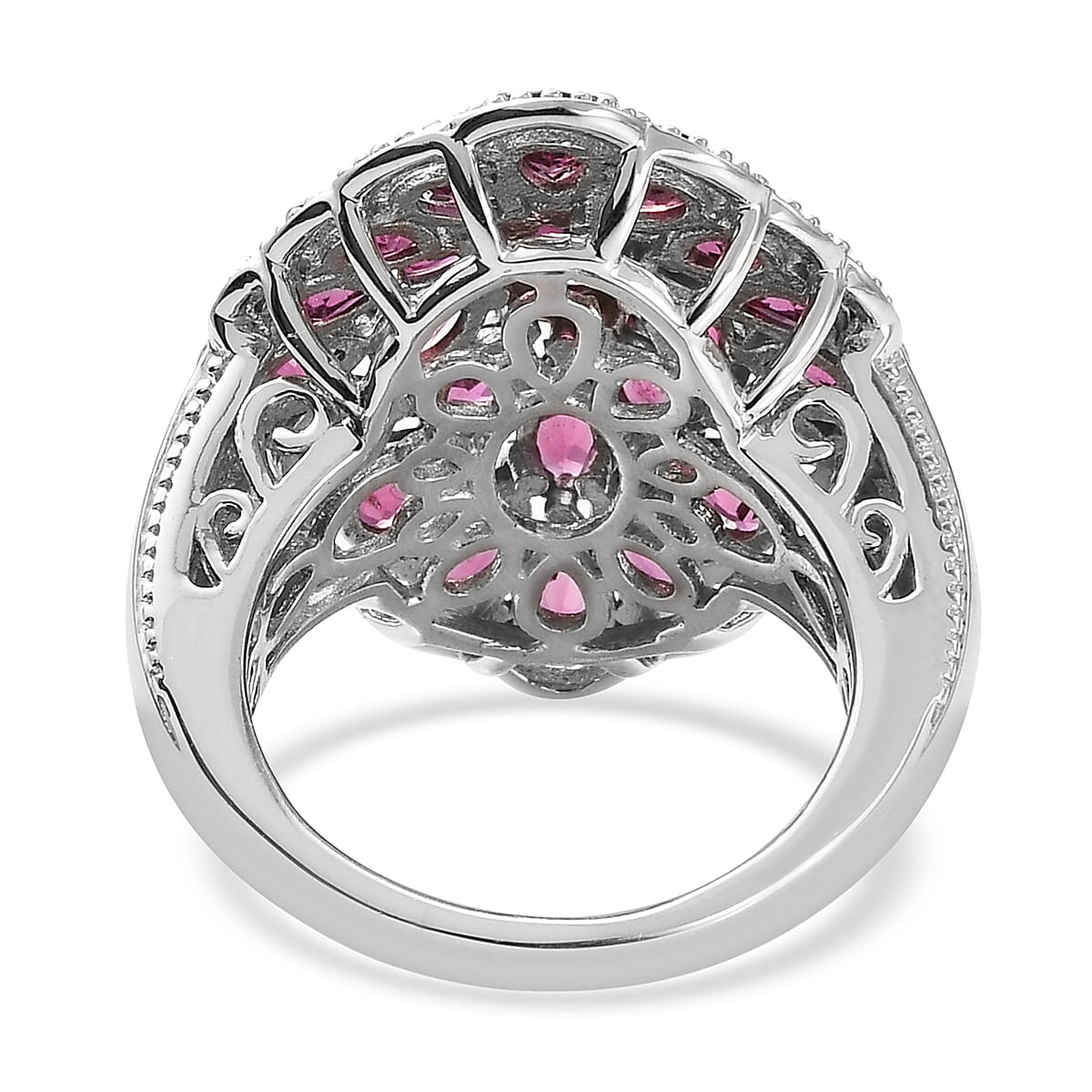 TOP RATED Orissa Rhodolite Garnet Cocktail Ring in Platinum Over Sterling Silver (Size 8.0) 6.25 ctw image number 4