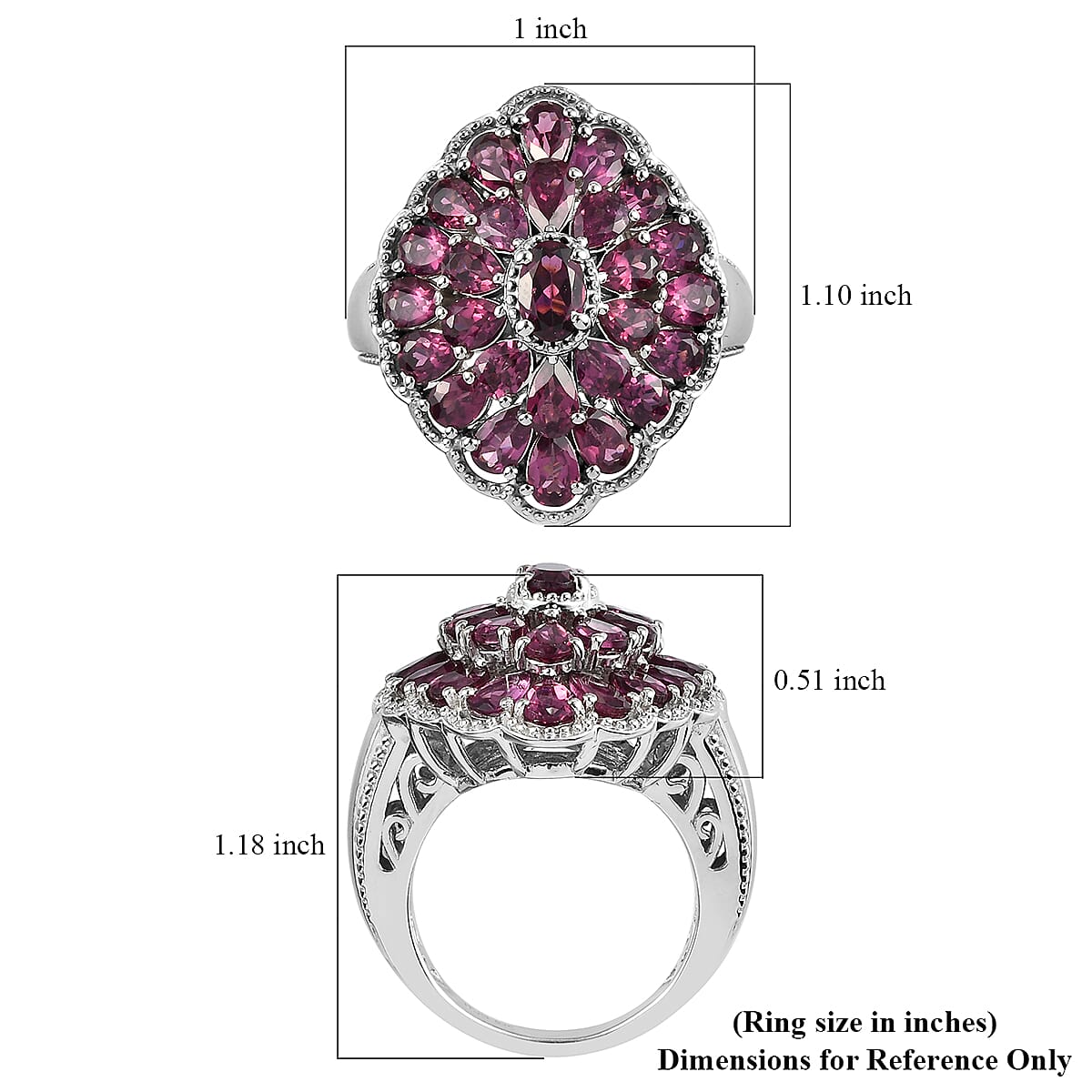 TOP RATED Orissa Rhodolite Garnet Cocktail Ring in Platinum Over Sterling Silver (Size 8.0) 6.25 ctw image number 5