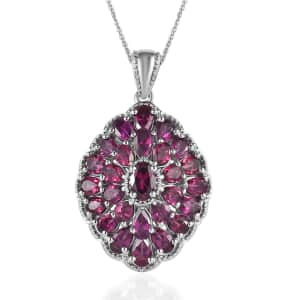 Orissa Rhodolite Garnet Necklace in Platinum Over Sterling Silver, Cocktail Pendant 6.25 ctw (20 Inches)