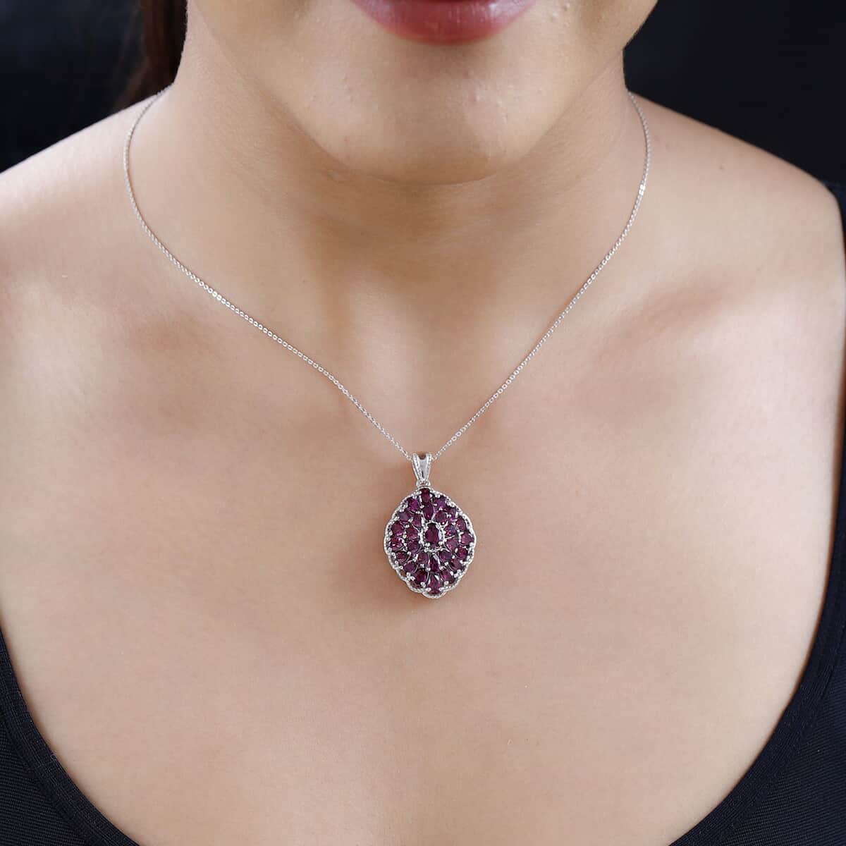 Orissa Rhodolite Garnet Necklace in Platinum Over Sterling Silver, Cocktail Pendant 6.25 ctw (20 Inches) image number 2