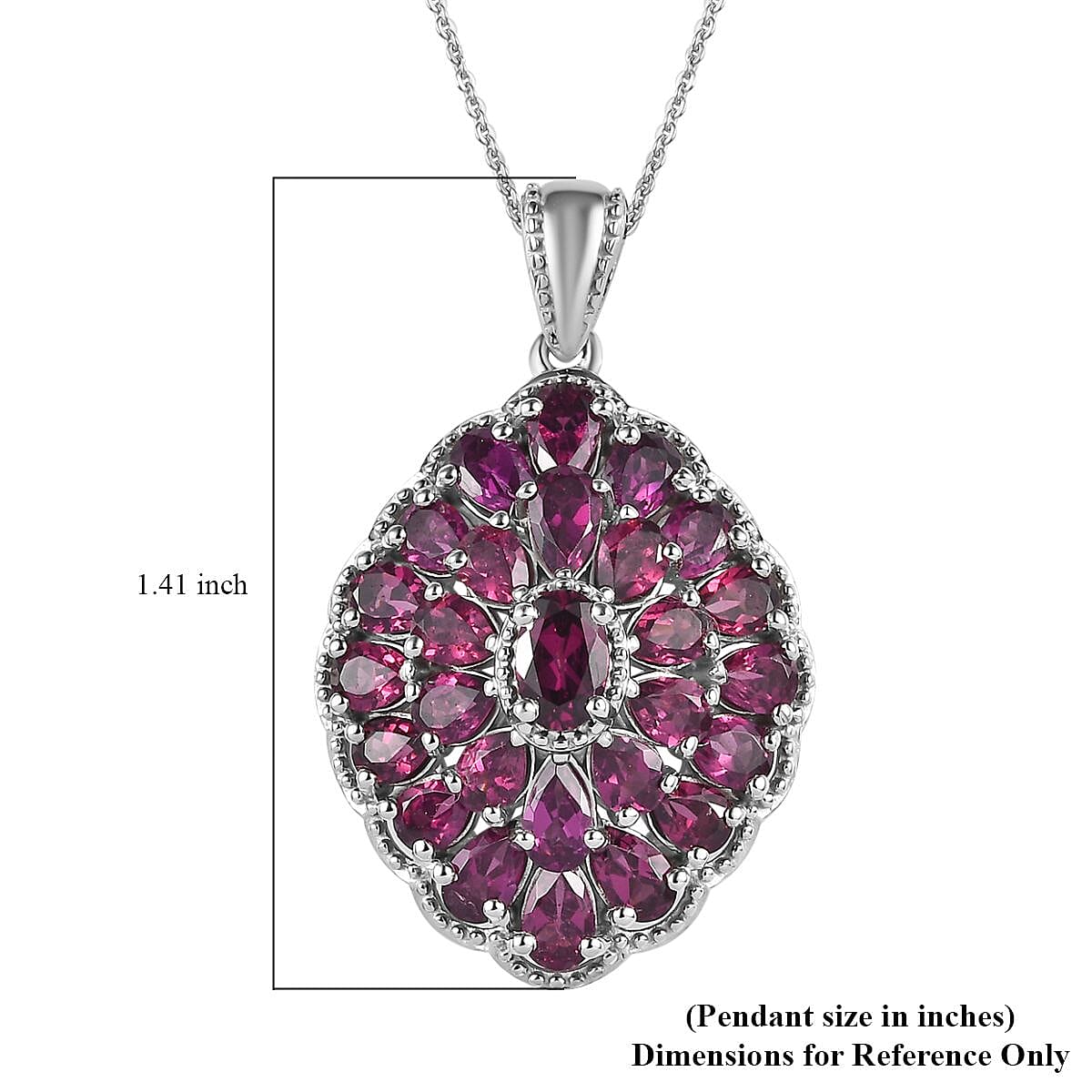 Orissa Rhodolite Garnet Necklace in Platinum Over Sterling Silver, Cocktail Pendant 6.25 ctw (20 Inches)