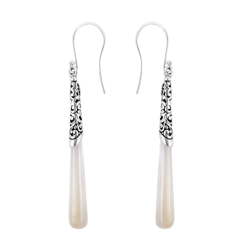 Mother of Pearl Long Drop Earrings in Sterling Silver