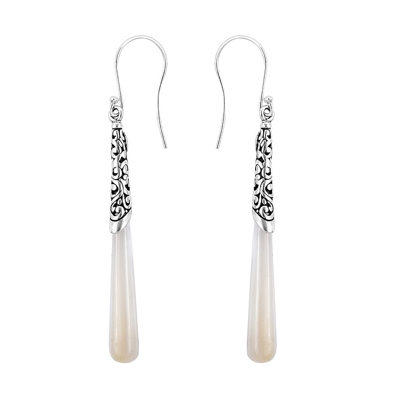 Mother of Pearl Long Drop Earrings in Sterling Silver