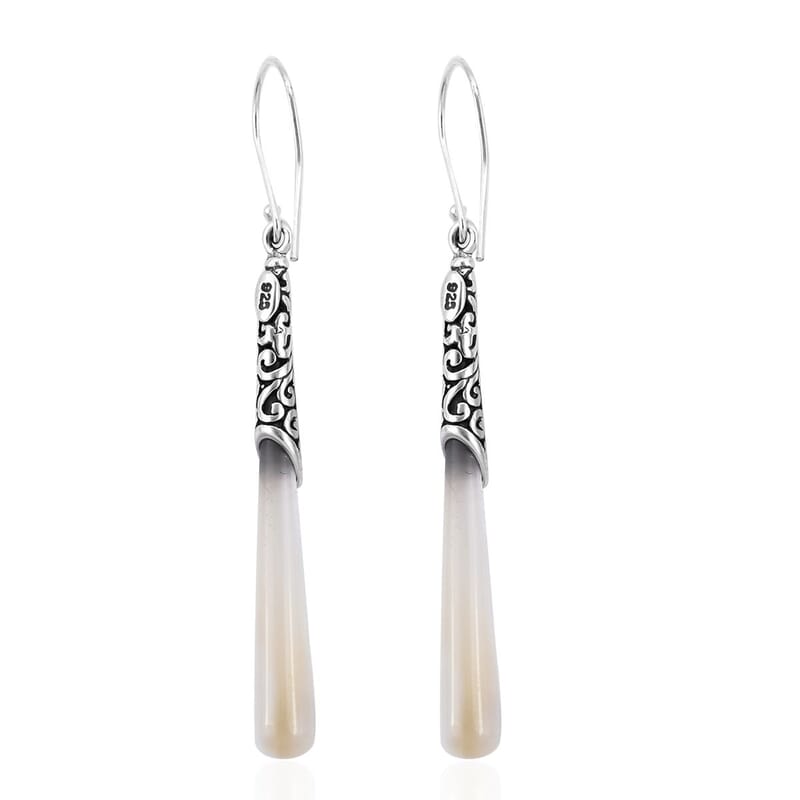 Mother of Pearl Long Drop Earrings in Sterling Silver