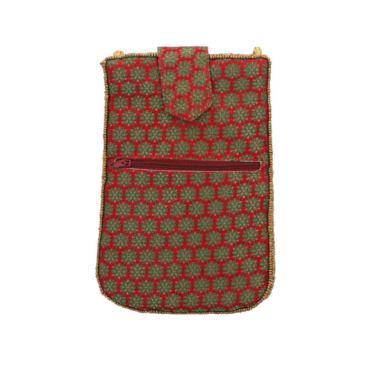 Burgundy, Green, Golden Damask Embroidered Crossbody Potli Pouch image number 3