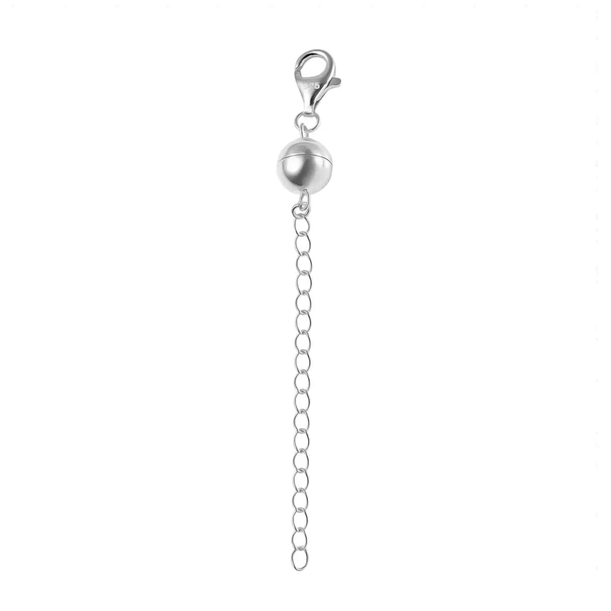 Rhodium Over Sterling Silver Magnetic Ball Clasp Extender, Jewelry Extender with Lobster Clasp, Silver Clasp Extension, 3 inch Magnetic Ball Extender in Silver 2.20 Grams image number 0