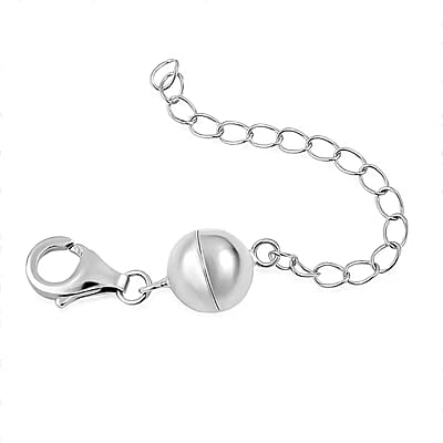 Magnetic Ball Extender Chain 2 inch with Lobster Clasp in Rhodium Over Sterling Silver 2.50 Grams