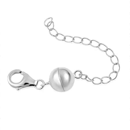 Rhodium Over Sterling Silver Magnetic Ball Clasp Extender, Jewelry Extender with Lobster Clasp, Silver Clasp Extension, 3 inch Magnetic Ball Extender in Silver 2.20 Grams image number 4