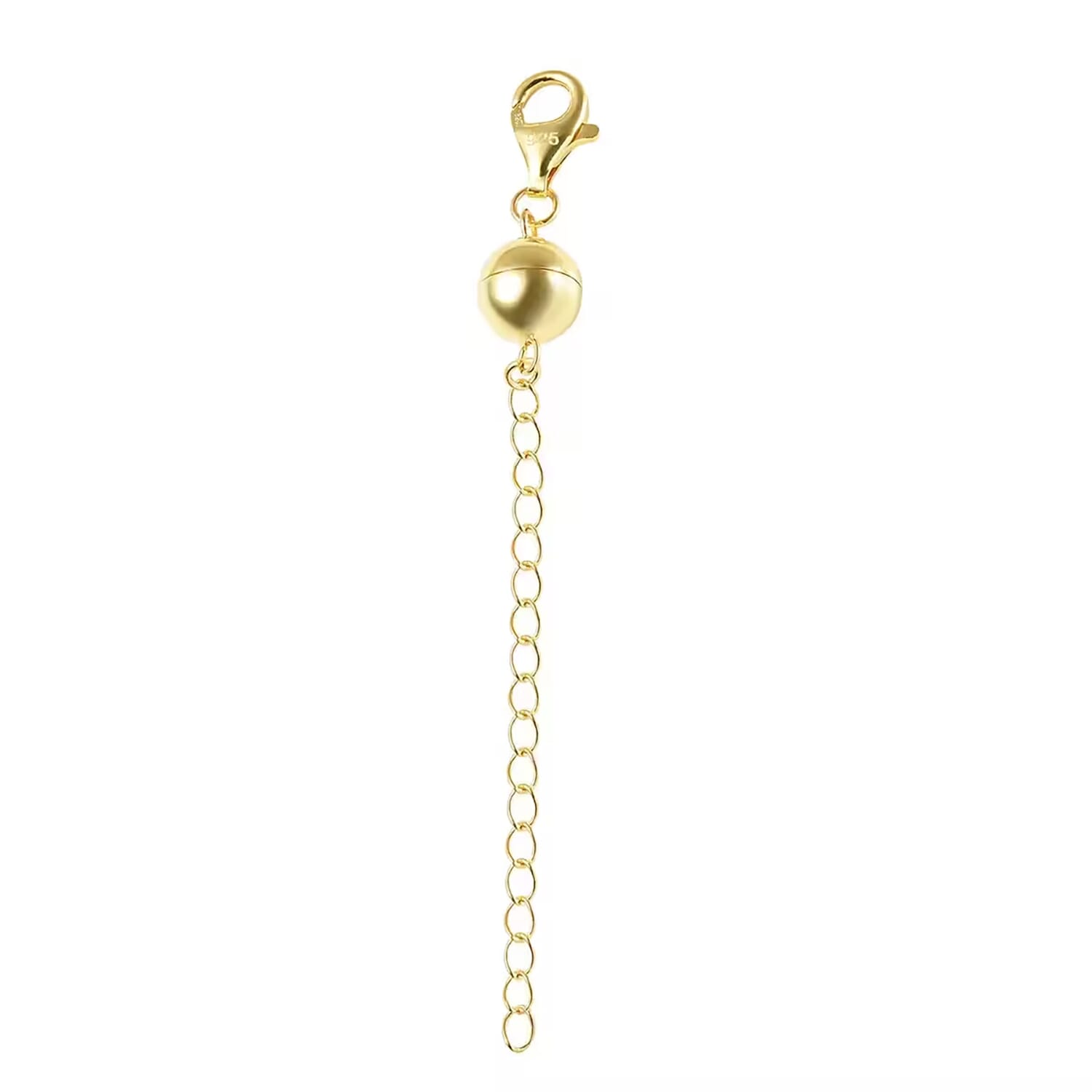 Magnetic Ball Extender Chain 3 inch with Lobster Clasp in 14K Yellow Gold Over Sterling Silver 2.50 Grams