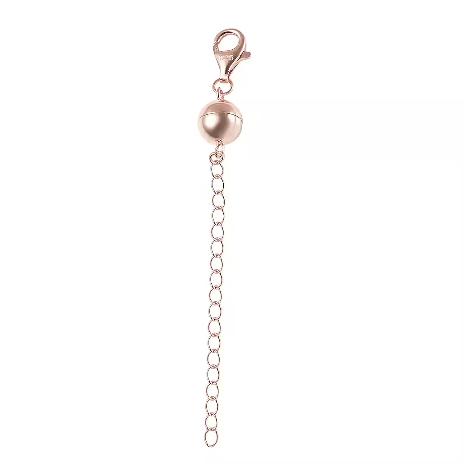 Magnetic Ball Extender Chain 2 inch with Lobster Clasp in 14K Rose Gold Over Sterling Silver 2.50 Grams
