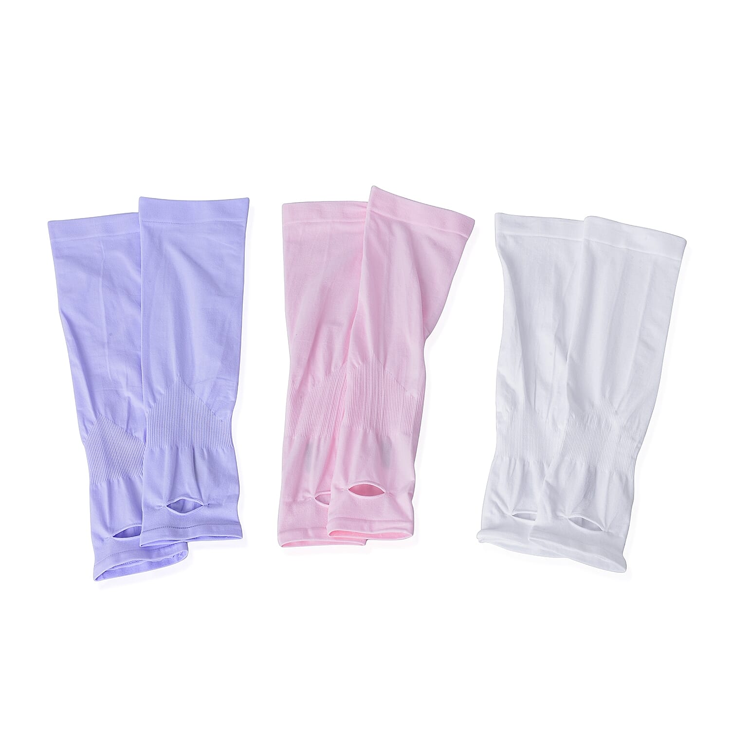 HOMESMART Set of 3 Pairs White, Lilac and Pink Cooling Sleeves (90% Polyamide and 10% Spandex) | Colling Hand Sleeves | UV Protection Sleeves | Arm Sleeves for Sun Protection