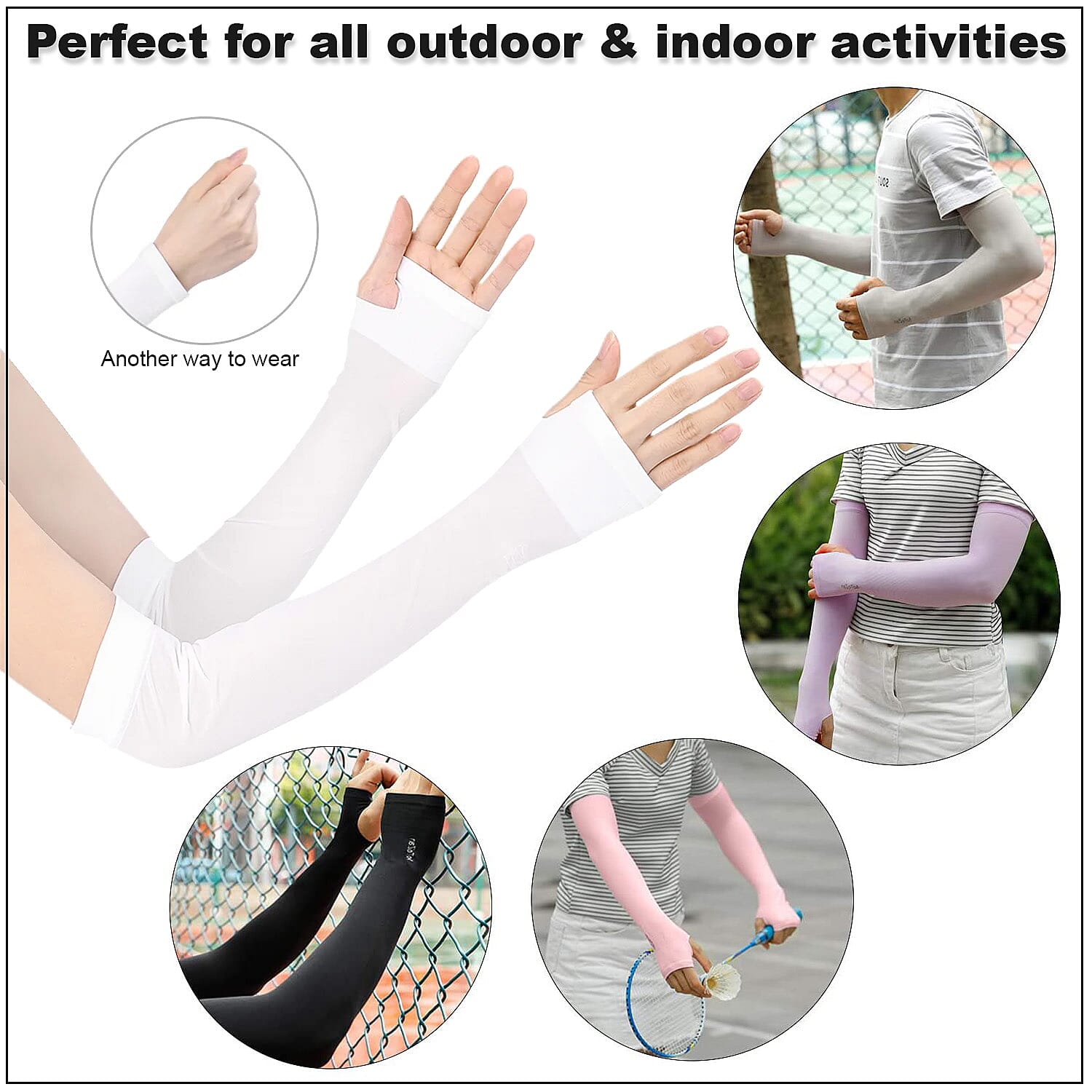 HOMESMART Set of 3 Pairs White, Lilac and Pink Cooling Sleeves (90% Polyamide and 10% Spandex) | Colling Hand Sleeves | UV Protection Sleeves | Arm Sleeves for Sun Protection