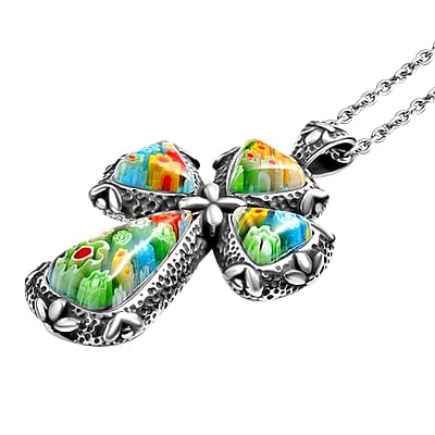 Multi Color Murano Style Cross Pendant Necklace