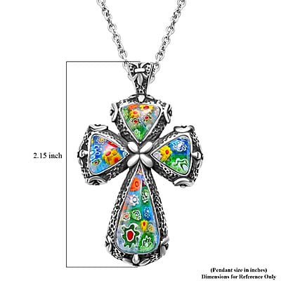Multi Color Murano Style Cross Pendant Necklace