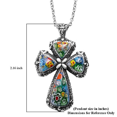 Multi Color Murano Style Cross Pendant Necklace