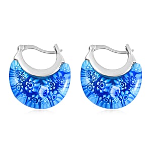 Blue Murano Style Basket Earrings in Stainless Steel with Lifetime Guarantee