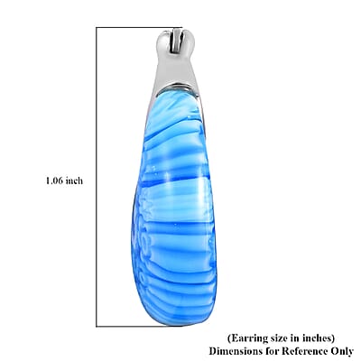 Blue Murano Style Crescent Moon Earrings in Stainless Steel with Lifetime Guarantee