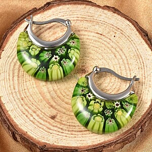 Green Murano Style Basket Earrings in Stainless Steel with Lifetime Guarantee