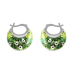 Green Murano Style Basket Earrings in Stainless Steel with Lifetime Guarantee